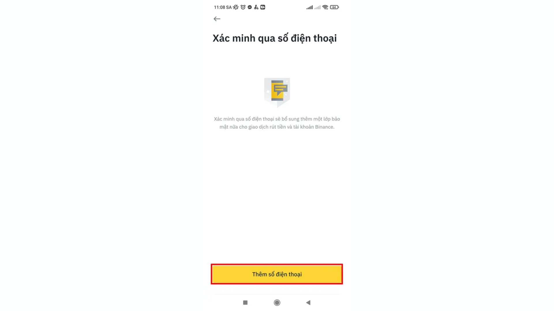 Chọn Thêm số điện thoại trên Binance
