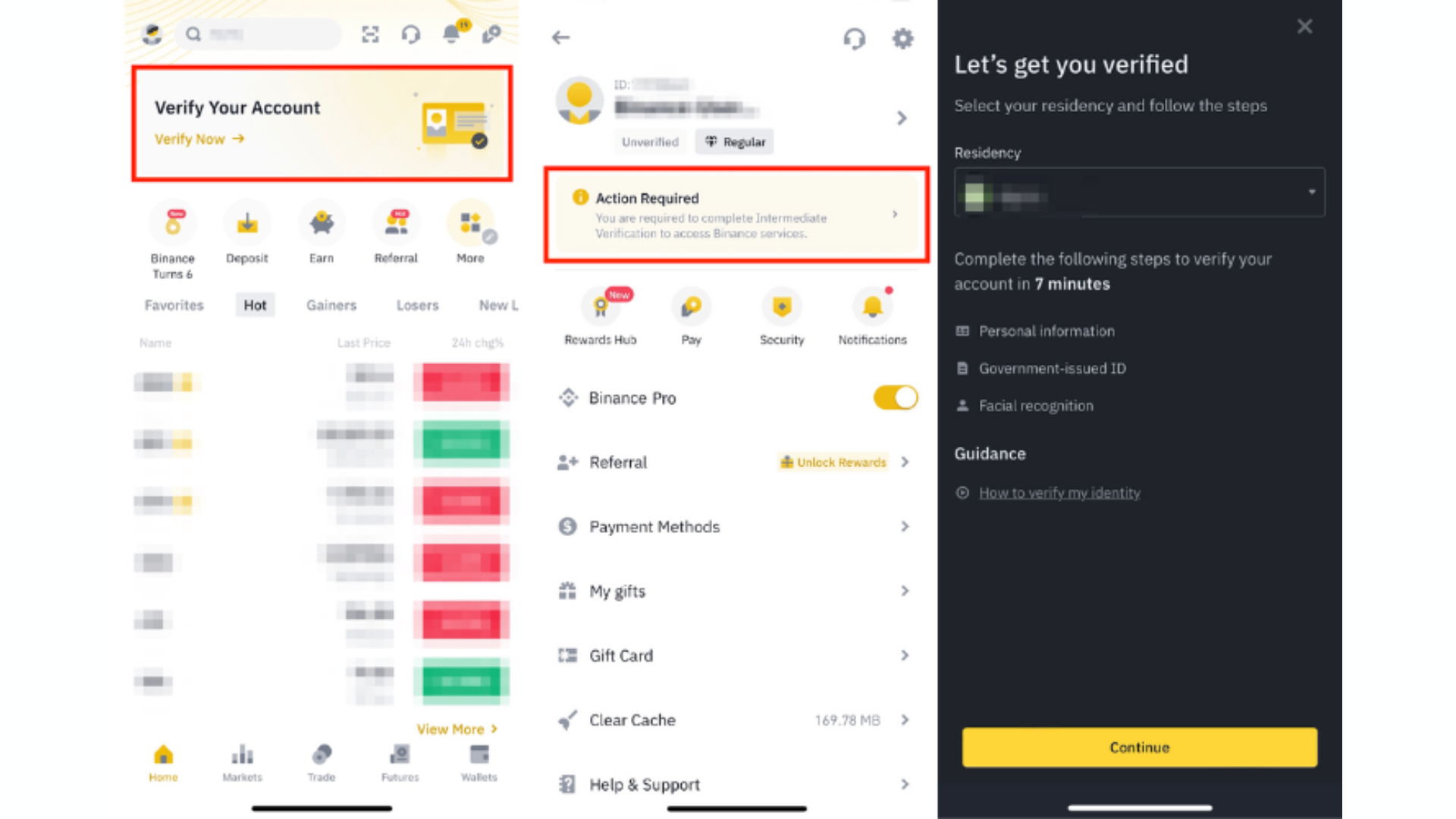 Nhấn vào Verify now trên Binance