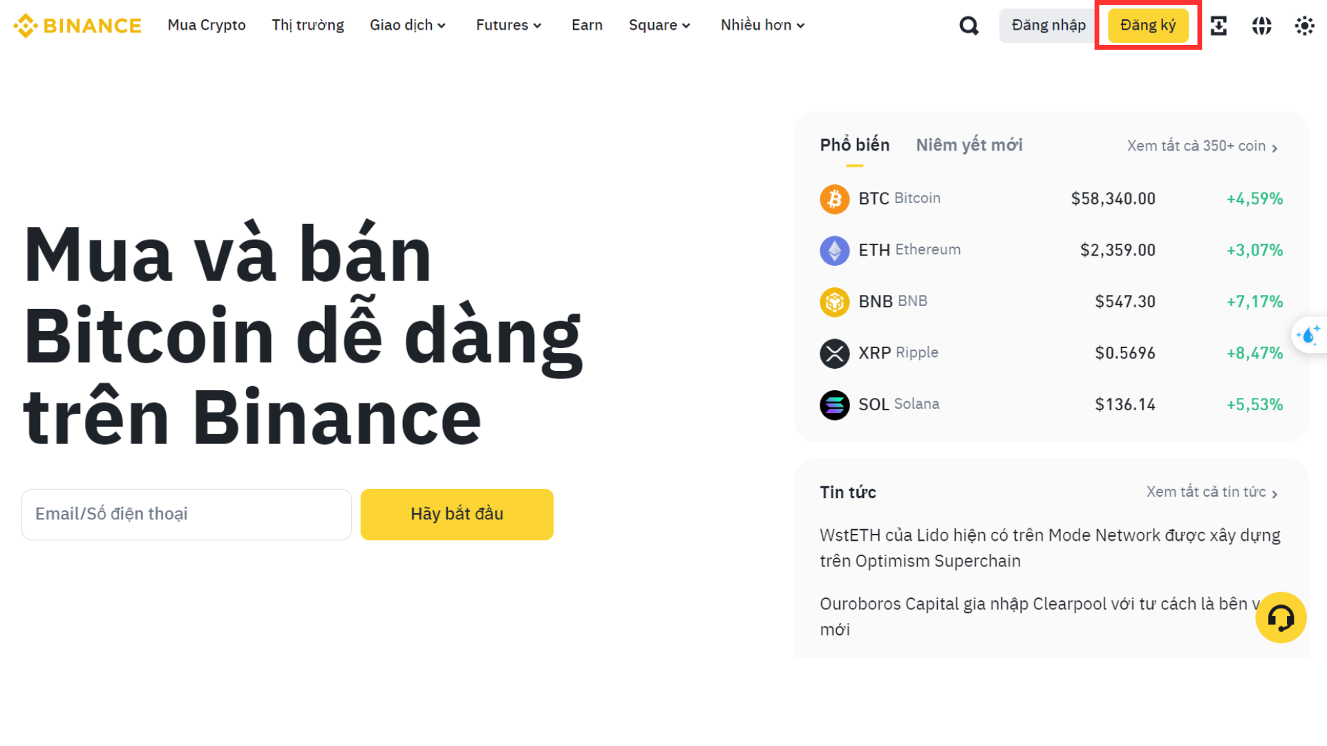 Đăng ký tài khoản Binance