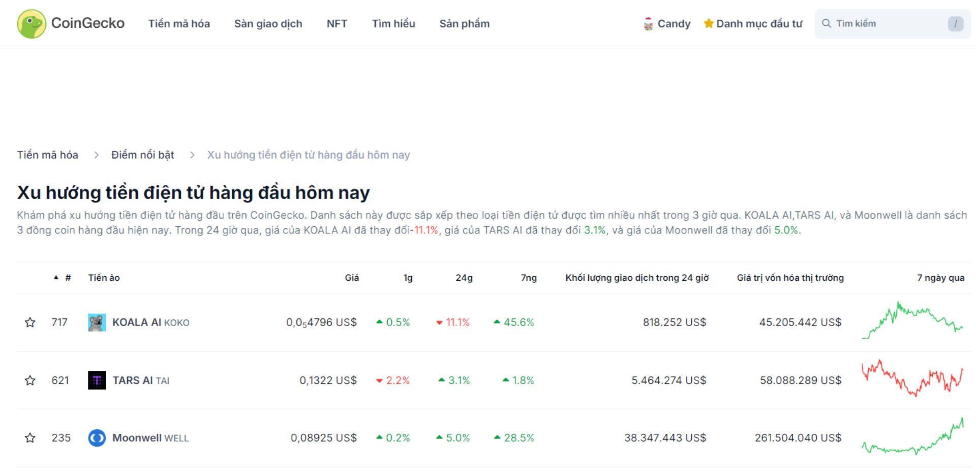top 3 token trending hôm nay 27 10 2024