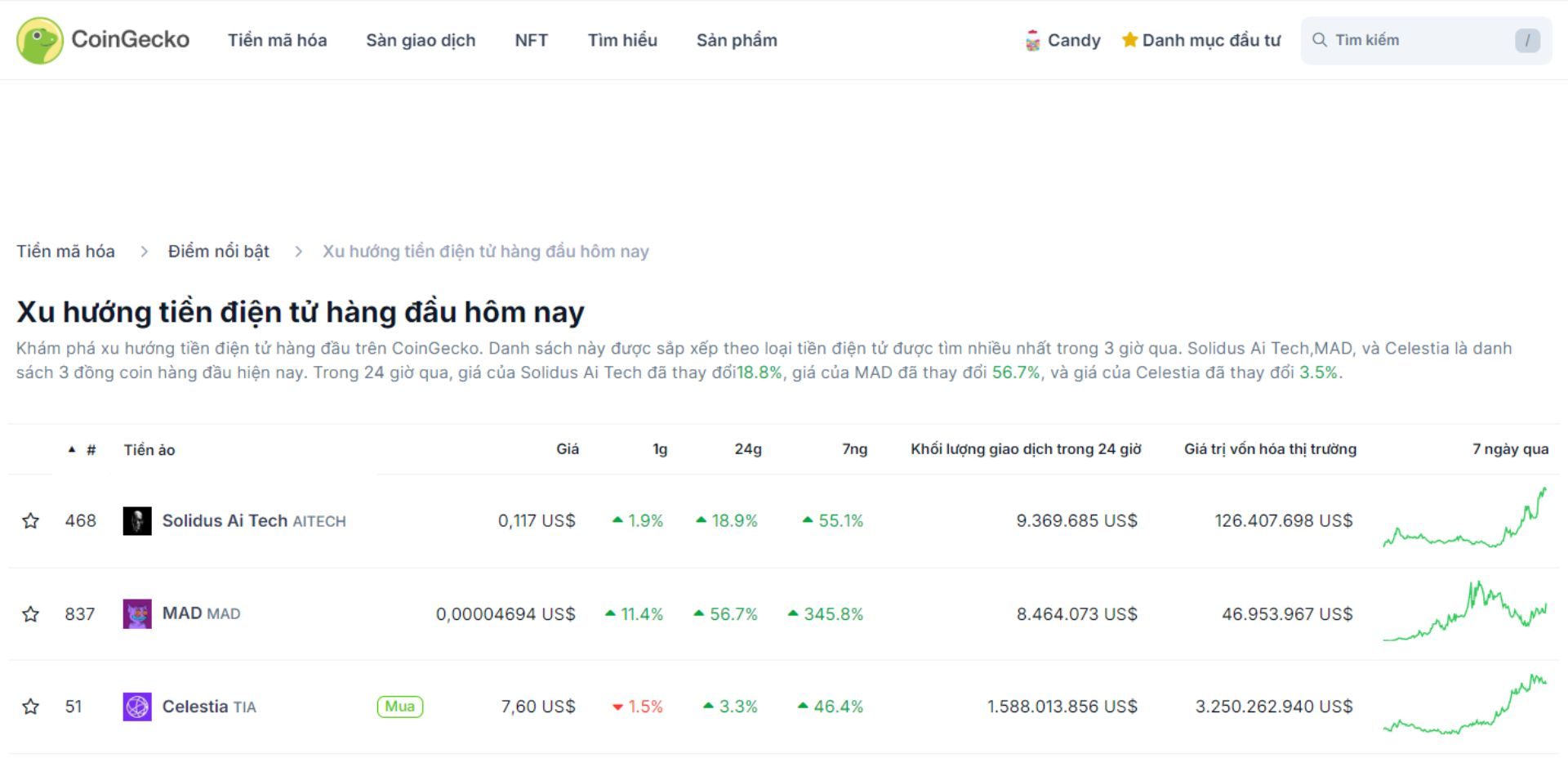 top 3 token trending hôm nay 25 11 2024